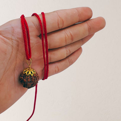 Plus Treasure Certified 5 Mukhi Rudraksha Beads Natural 5 Face Rudraksha Beads Locket Gold-plated Beads Brass, Wood Locket