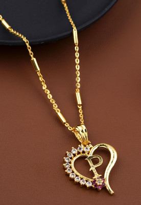 BOGHRA SALES Alphabet P Letter Heart Gold-plated Daily wear Pendant Chain For Women,Girls Gold-plated, Rhodium Brass Pendant
