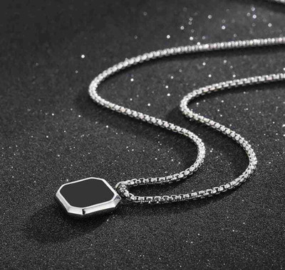 m a enterprises Smykker Fashion Stylish Square Locket Pendant Chain For Men Silver Stainless Steel Pendant Set
