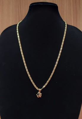 YuviKrissh Micro Gold Plated Polish Chain And Pendant (Om Pendant) | Chain With Pendant Gold-plated Alloy Locket Set