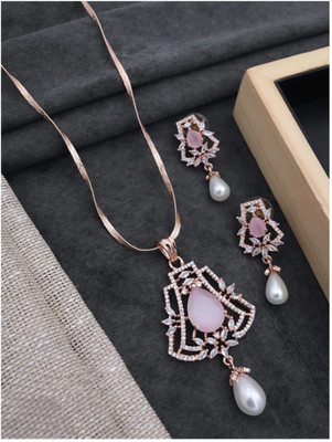 Fancy kf Brass Rhodium Pink Jewellery Set(Pack of 1)