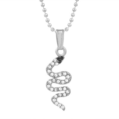 morir Silver Plated Stunning White/Black Crystals Snake Style Chain Pendant Silver Cubic Zirconia Brass Pendant