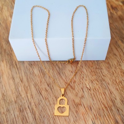 M Men Style Valentine Day Gift Heart Shape Lock Gold Stainless Steel Pendant Necklace Gold-plated Stainless Steel Pendant
