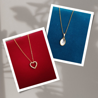 MANZIL WOMAN JEWELLERY PENDANT CHEIN SET Gold-plated Ruby Alloy Pendant Set
