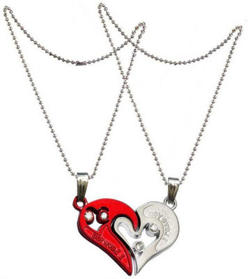 Animated F 849_RR JSE-san-red hrt po5 Rhodium Stone Pendant Set