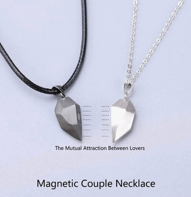 Whitechimes Broken Heart Magnetic Love Couple Pendant Locket With Clavicle Chain And Rope Silver Stainless Steel Pendant Set