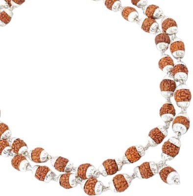 Dayalu Store Natural Energized Panchmukhi Original 7-8mm Beads Rudraksha Healing Meditation Silver Beads Brass, Alloy Locket