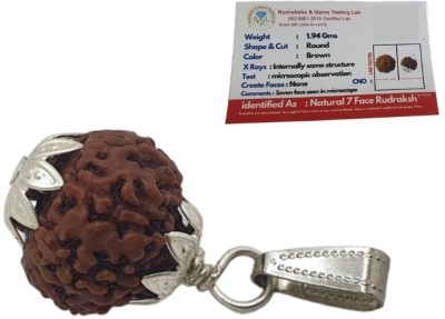 Kuttumb Gems & Jewels 7 Mukhi Rudraksha Original Certified Seven Face Natural Silver Wood Locket Set