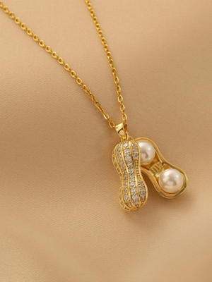 MYKI Cute Peanut Pendant Chain For Women & Girls Gold-plated Stainless Steel