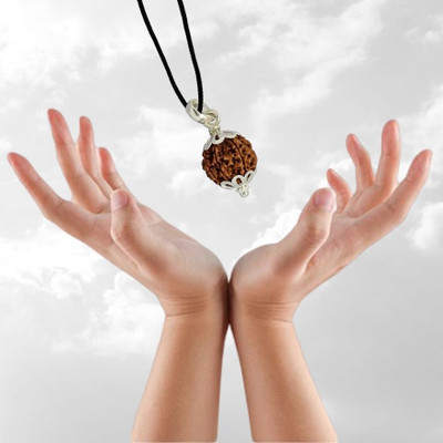 Fine Creation 5 Mukhi Rudraksha Five face Panchmukhi Rudraksha Nepali with Lab Certificate Silver Wood Pendant