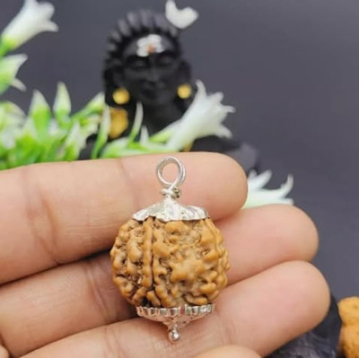 Beautum 6 Mukhi Rudraksha Certified Nepali | Rudraksha Pendant with Silver Cap(4) Wood Pendant
