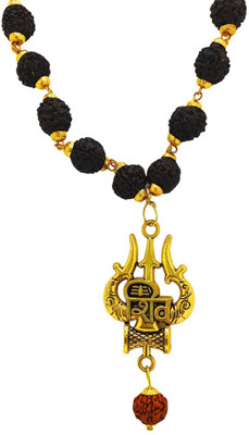 Madhur Creation Black Rudraksha Mala in Silver Designer Caps Natural Rudraksha Beads Gold-plated Beads Brass, Wood Locket Set