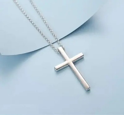 DF STORE Silver Christian Jesus Cross Pendant Locket for Men & Boy Silver Stainless Steel Locket