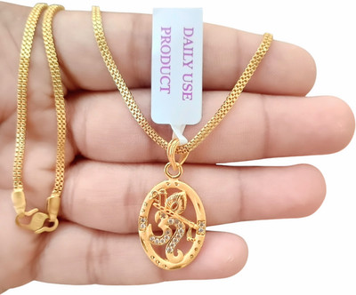 SAPNAPALACE SHREE OM DIMOND GOLD PENDANT WITH GOLD CHAIN Gold-plated Brass Pendant