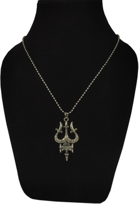 Faizam Collection Lord Shiva Trishul With Damru Locket Pendant With Chain Silver Metal Pendant Set