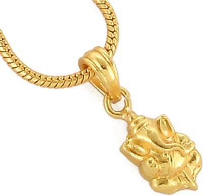 JECY Pendant with Chain Ganesh Ji, Ganpati Maharaj Design for Men-Women & Boys-Girls Gold-plated Brass Pendant Set