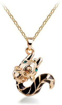 Tinera Trends Cute charming fox with her green eyes Rhodium Swarovski Crystal Alloy Pendant