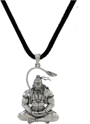 house of common Silver plated Hanuman bajrangbali balaji locket Thread chain for men&/women Silver Stainless Steel Pendant