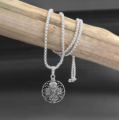Whitechimes Silver Lord Shri Mahabali Bajrangbali Hanuman Coin Shape Locket Pendant Necklace Stainless Steel Pendant Set