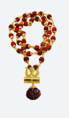 Shivtantra Lord Shiv Trishul Locket with Damru and Panchmukhi Rudraksha Mala Gold-plated Wood, Brass Locket