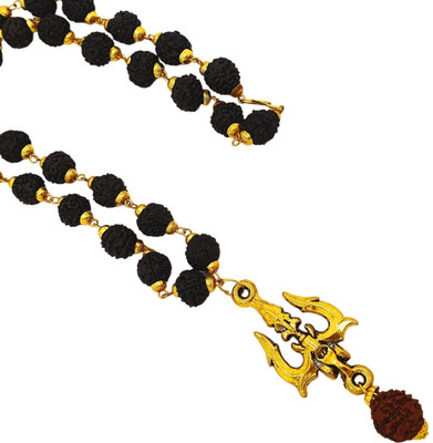 Haven gemsstone Rudraksha Mala with Silver-Plated Cap (8mm 36 Beads) Rare Collection for Unisex Gold-plated Beads Brass, Wood Locket Set