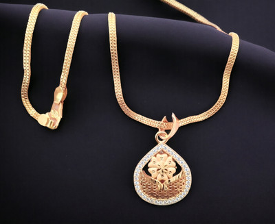 DIVS FASHION FLOWER IN DROP SAPED DESIGNER PENDANT WITH CHAIN Gold-plated Brass Pendant Set