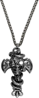 Shiv Jagdamba Biker jewellery Viking Gothic Head Snake Jesus Cross Pendant Necklace Rhodium Zinc, Metal Pendant