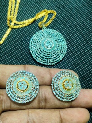 pinkjewel Locked with earrings 1.33 Rhodium, Gold-plated Zircon, Cubic Zirconia Stone, Copper, Brass Locket Set