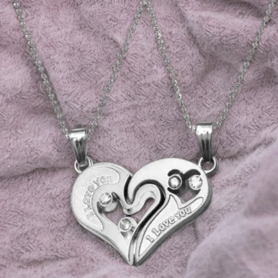 Sullery Couple S Necklace Sets I Love You Heart Shape Locket Pendant Set Rhodium Stainless Steel, Metal, Zinc Pendant Set
