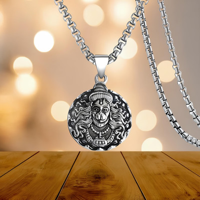 JS Enterprises Silver plated Hanuman bajrangbali balaji locket chain for boy/men &girls/women Silver Stainless Steel Pendant