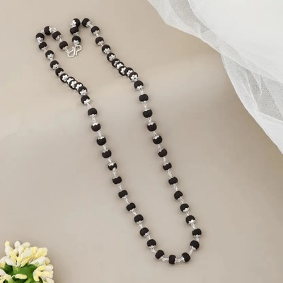BHARDWAJ Karungali Malai Silver Cap Plated Necklace 54Beads Mala Wood Necklace Silver Plated Wood Necklace