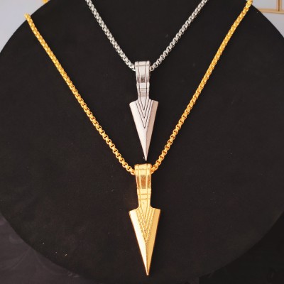 M Men Style Arrowhead Spear Point Jewelry Men's Silver And Gold Stainless Steel Pendant Titanium Stainless Steel Pendant Set