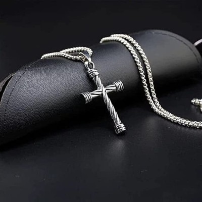 Karishma Kreations Hip Hop Cross Necklace Twist-shaped Religious Charm Gift for men Silver, Platinum, Titanium Cubic Zirconia, Crystal Stainless Steel, Alloy, Brass Pendant