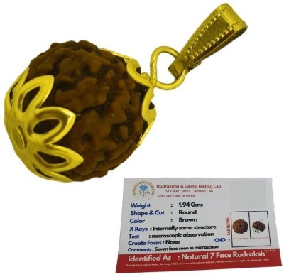 Nirvana Mukhi 7 Mukhi Rudraksha Original Natural Nepali A1 Beads Seven Face Rudraksha Gold-plated Wood Locket Set