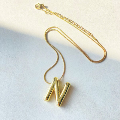 Miami Alphabet N pendant for women anti tarnish necklace chain locket korean initial Gold-plated Alloy, Metal, Stainless Steel, Brass Pendant