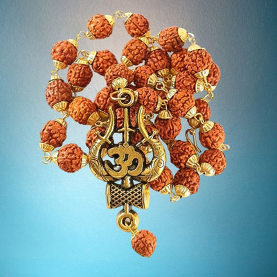 Fine Creation Most Demanded Bhagwan Sri Shiv Trishul OM Dotted Locket Pendant With Mala Gold-plated Brass Locket