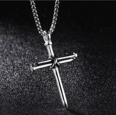 Whitechimes Christian Jesus Cross Pendant for Men/Boy Stylish Biker Cross Locket Silver Stainless Steel Pendant Set