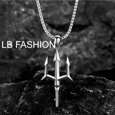 LB Fashion Trident Pendant Necklace for Men Simple High Quality Charm Silver Color Necklace Alloy Pendant