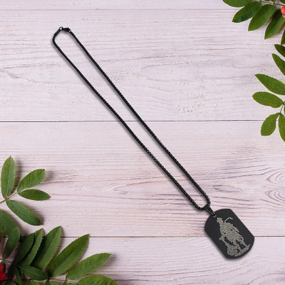 SHIMMERA Hanuman challis all 40 chaupais black rectangular pendant chain for men&boys Black Silver Stainless Steel Pendant