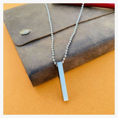 Astrootalk Modern Silver Straight Cuboid Bar Stick Pendant Ball Chain For Men Women Unisex Silver Stainless Steel Pendant Set