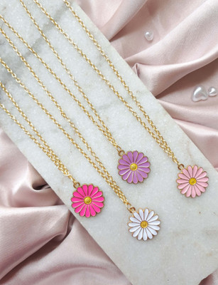 Jewels Wallah Daisy pendant combo white pink purple and hot pink for daily use Gold-plated Alloy Pendant Set
