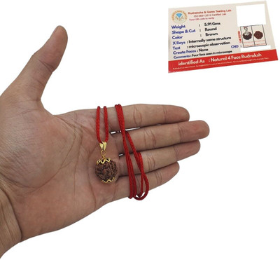 Kuttumb Gems & Jewels Original 4 Mukhi Nepali Rudraksha Natural Four Face Rudraksh Metal Capped Gold-plated Brass, Wood Pendant