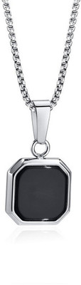 m a enterprises Round Black Pendant/Necklace, Round Black Pendant for Women and Men Silver Agate Stainless Steel Pendant Set