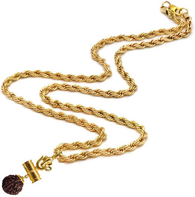 Shiv Jagdamba Religious Jewelry Lord Shree Om Ganesh Locket With Rope Gold-plated Brass, Wood Pendant Set