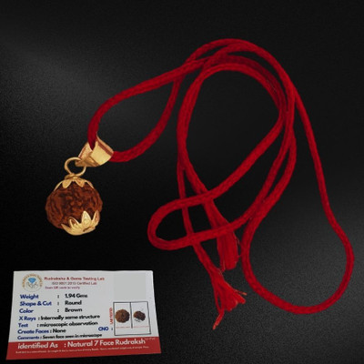 Nirvana Mukhi 7 Mukhi Rudraksha Nepali Original Brown Beads Seven Face Rudraksha Gold-plated Wood Pendant Set
