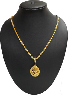 Pihoo Enterprise OM GOLDEN Round JALI& Rasha chain Gold-plated Diamond Alloy Pendant