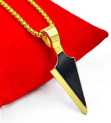Utkarsh Golden Spearpoint Arrow Head With Black Stone Pendant Locket Necklace Box Gold-plated Stainless Steel Pendant Set