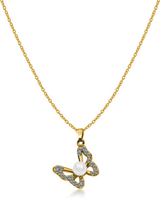 De-Ultimate Elegant Anti-Tarnish Metal Pearl Studded Butterfly Charm Design Ad Locket Gold-plated Cubic Zirconia Stainless Steel Pendant
