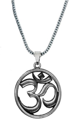 AFH Round Religious Symbol Om Snake Chain Grey Pendnet for Men,Women Rhodium Metal Pendant