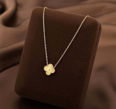 Temora Gold Plated Four leaf Charm Laxury Clover Necklace For women Gold-plated Plated Stainless Steel Chain Set